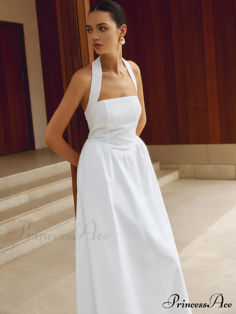 Cotton & Linen Halter Modern A Line Long Dress - Image 5
