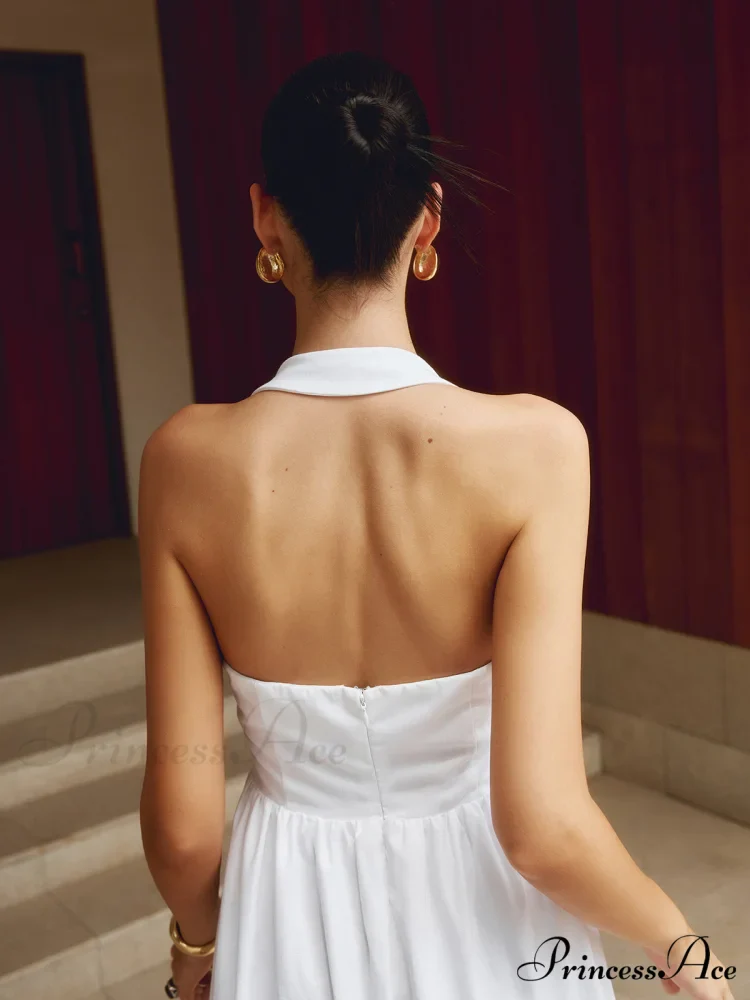 Cotton & Linen Halter Modern A Line Long Dress - Image 6
