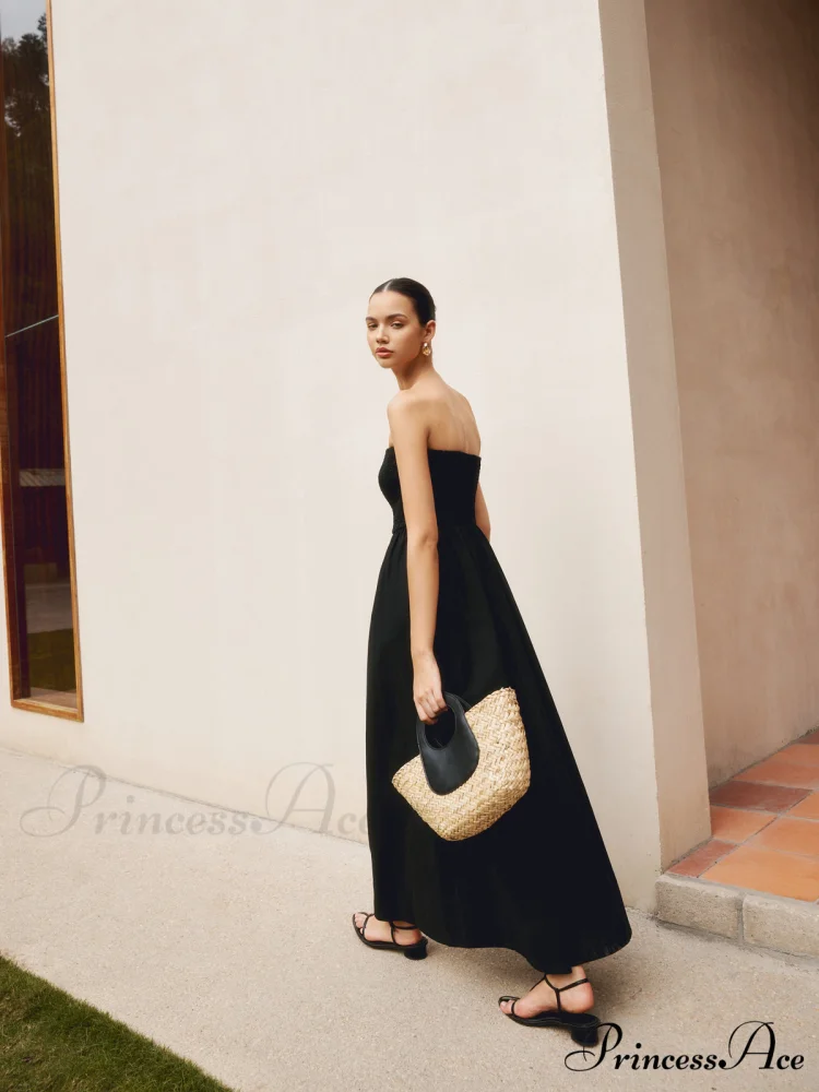 Cotton & Linen Trendy Pleat Strapless Long Dress - Image 5