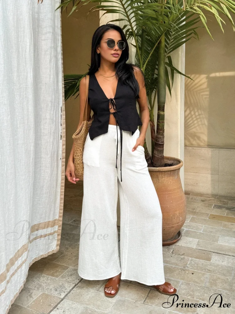 Cotton & Linen Trendy Tie-Detail Vest Top - Image 4