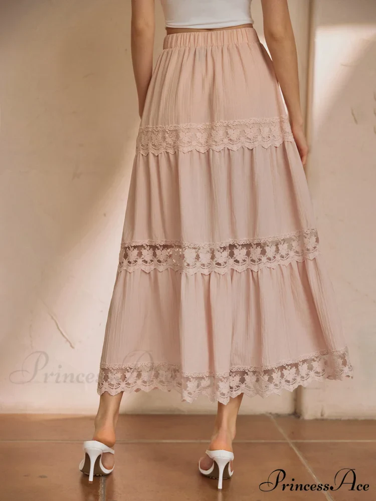 Cotton Blends Lace Trendy Trim Maxi Skirt - Image 4