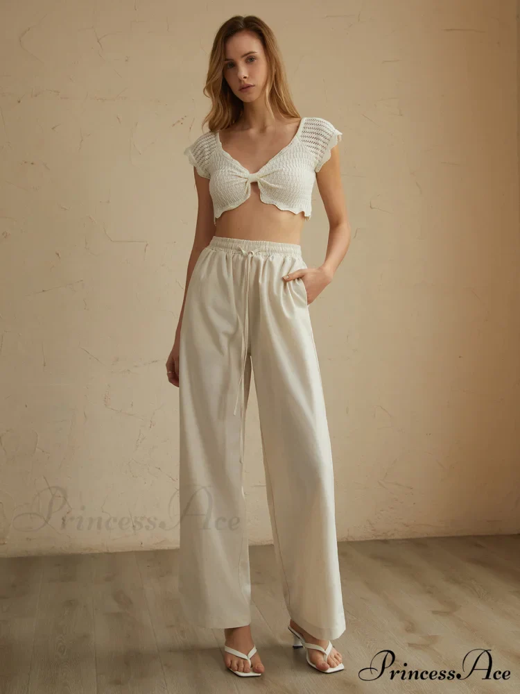 Cotton Eyelet Lettuce Trendy Trim Crop Knit Top - Image 4