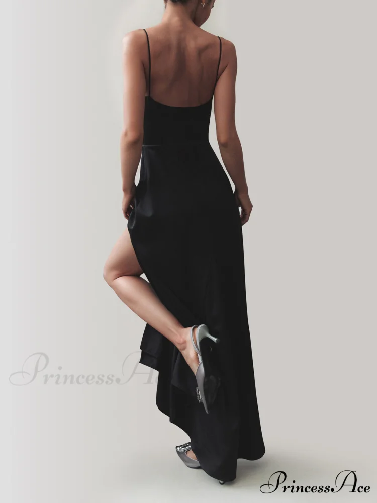 Cowl Neck Satin Trendy Slit Long Dress - Image 3