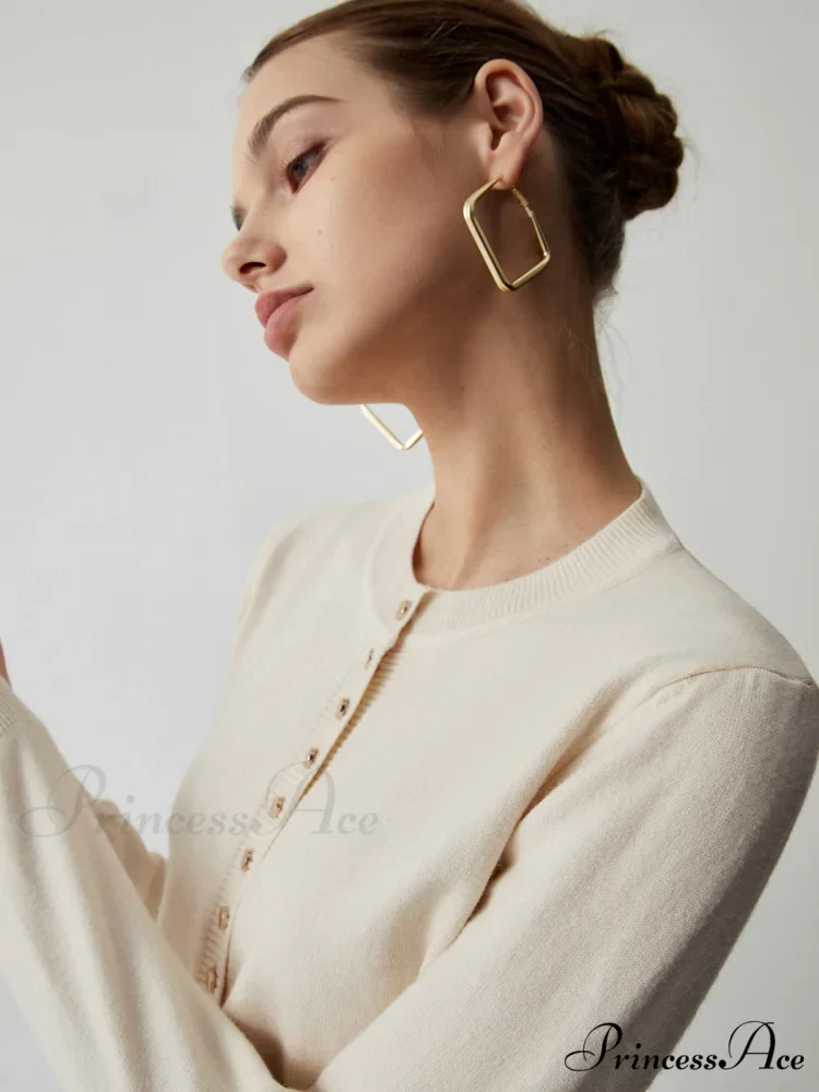 Cream Button Graceful Down Curved Cardigan - Image 5