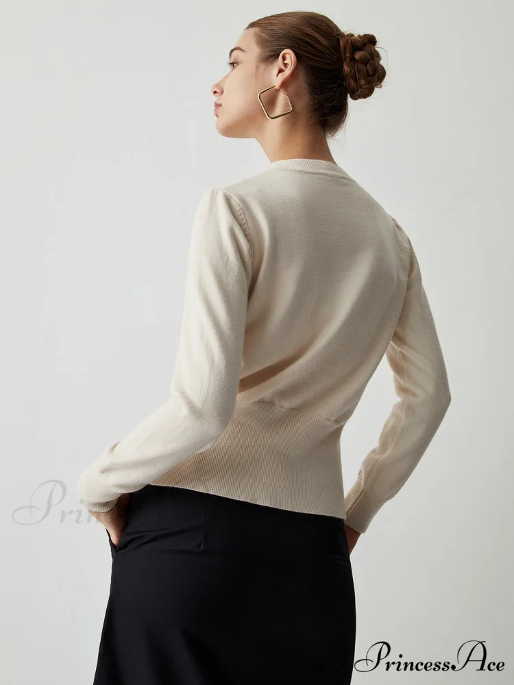Cream Button Graceful Down Curved Cardigan - Image 6