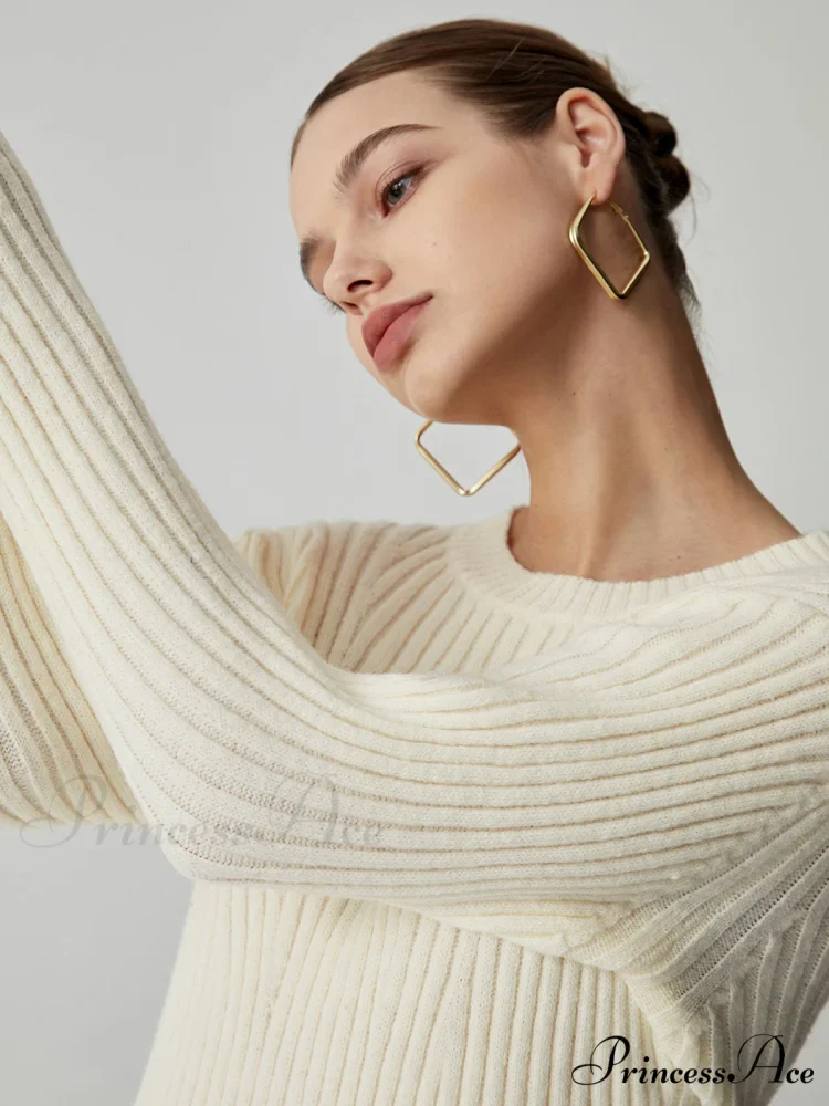 Cream Rib Long Trendy Sleeve Short Sweater Dress - Image 6