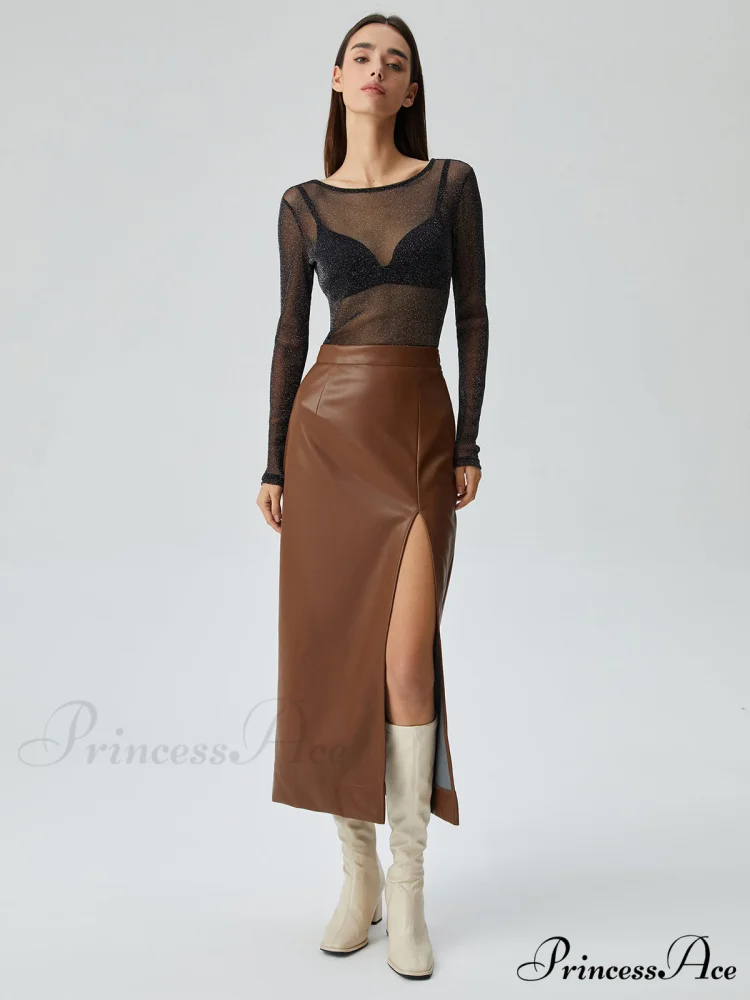 Crew Neck Sequined Trendy Long Sleeve Mesh Shirt - Image 3