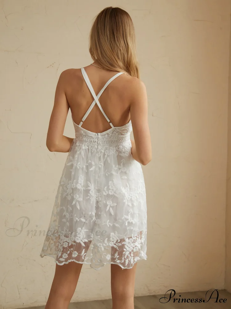Criss Cross Double Trendy Layers Backless Short Dress - Image 5