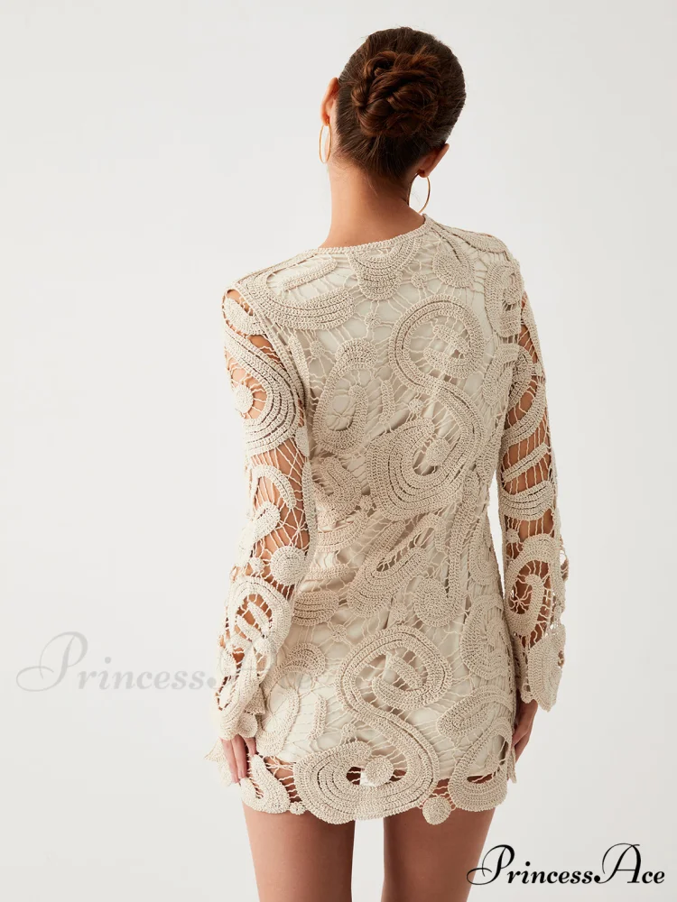 Crochet Paisley Long Trendy Sleeve Short Dress - Image 2