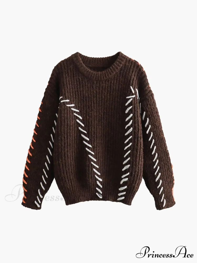 Crocheted Contrast Trim Trendy Ribbed Knit Sweater - Image 3