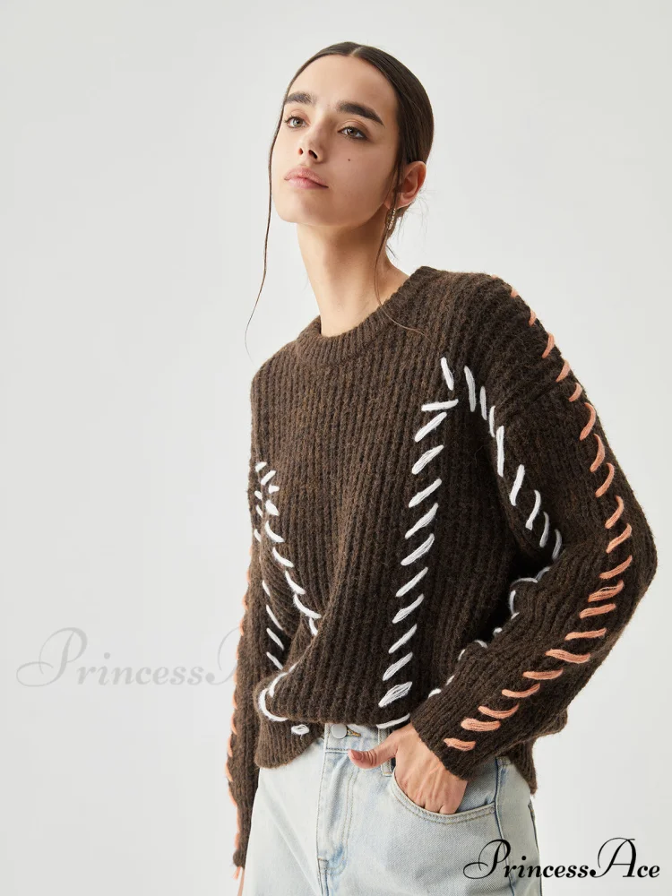 Crocheted Contrast Trim Trendy Ribbed Knit Sweater - Image 6