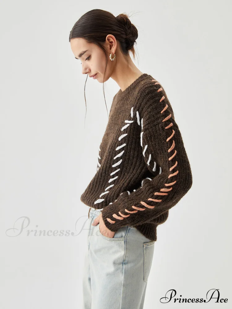 Crocheted Contrast Trim Trendy Ribbed Knit Sweater - Image 7