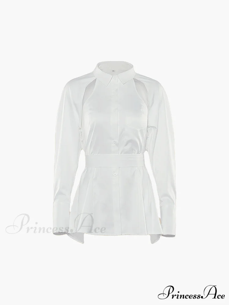 Cut Out Button Trendy Down Collar Shirt - Image 2