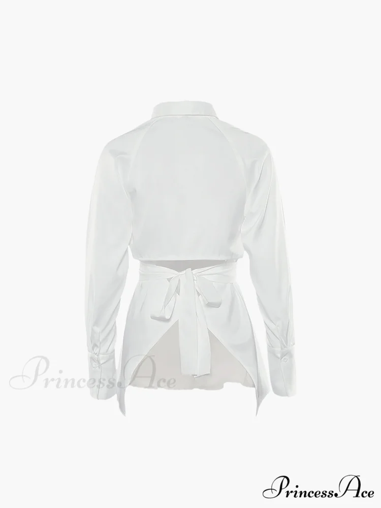 Cut Out Button Trendy Down Collar Shirt - Image 4