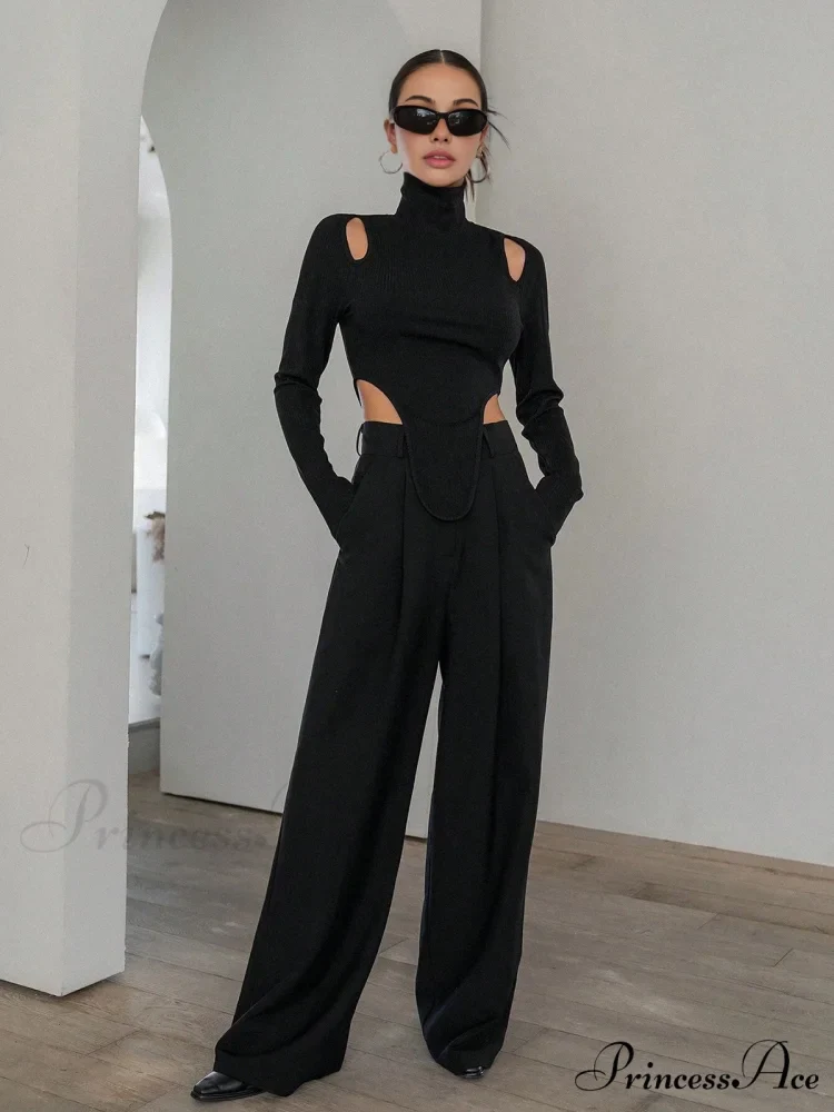 Cut Out High Trendy Neck Asymmetric Hem Top - Image 2