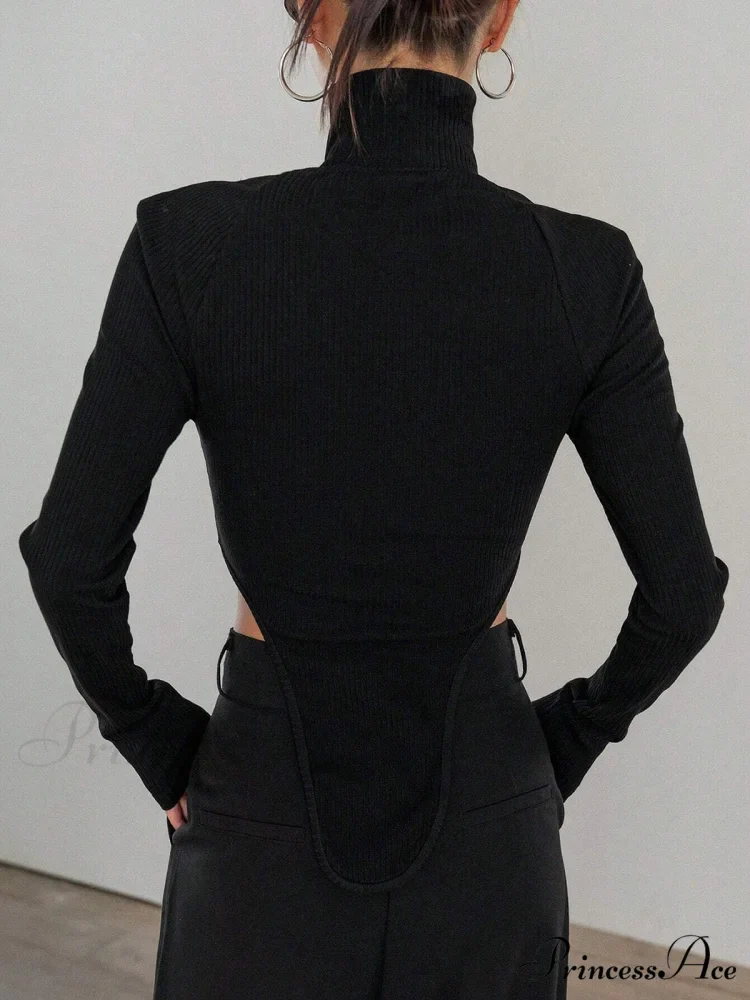 Cut Out High Trendy Neck Asymmetric Hem Top - Image 4