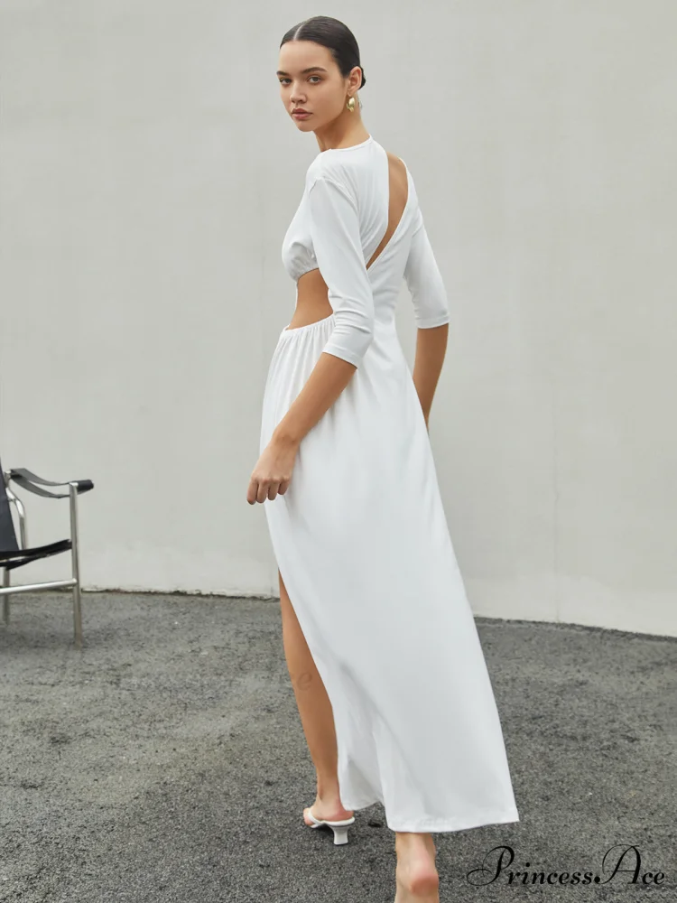 Cut Out Ruched Trendy Split Knit Maxi Dress - Image 2