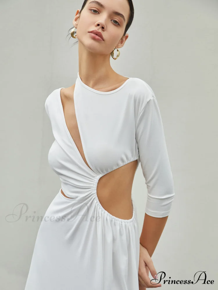 Cut Out Ruched Trendy Split Knit Maxi Dress - Image 4