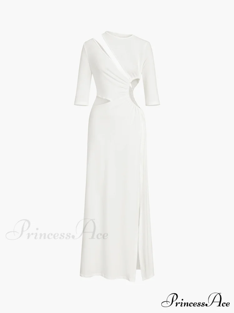 Cut Out Ruched Trendy Split Knit Maxi Dress - Image 5