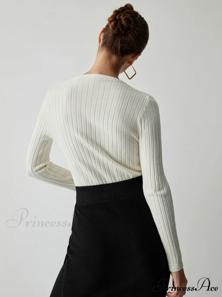 Diagonal Buttoned Rib Trendy Long Sleeve Top - Image 3