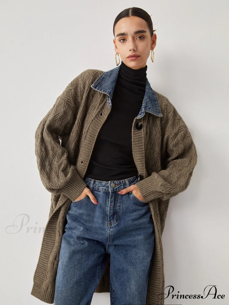 Diamond Stitch Graceful Knitting Longline Cardigan