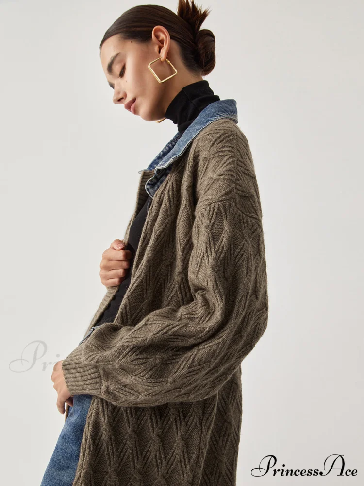 Diamond Stitch Graceful Knitting Longline Cardigan - Image 2