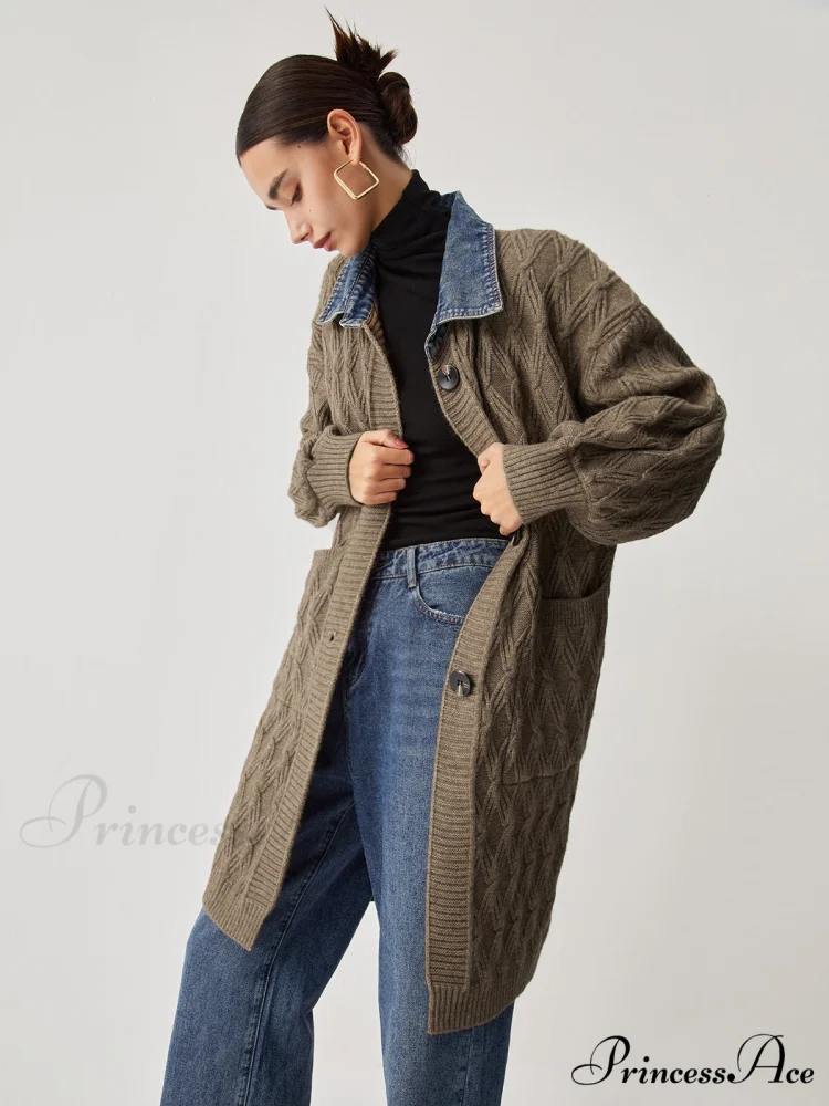 Diamond Stitch Graceful Knitting Longline Cardigan - Image 3