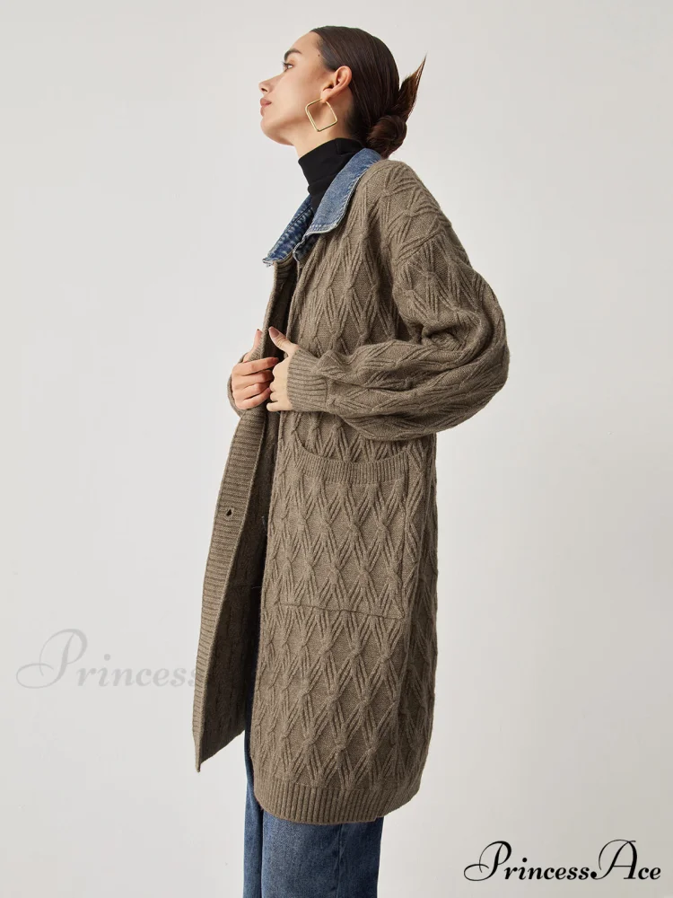 Diamond Stitch Graceful Knitting Longline Cardigan - Image 5