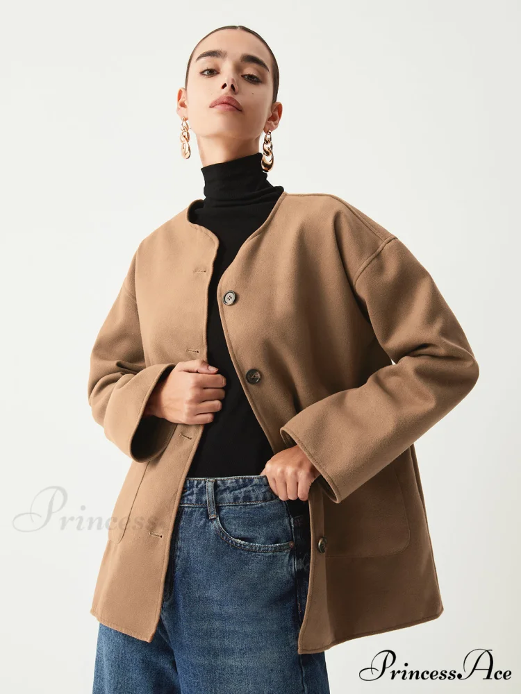 Double Pockets Cotton Blend Modern Jacket With Matching Scarf - Image 2
