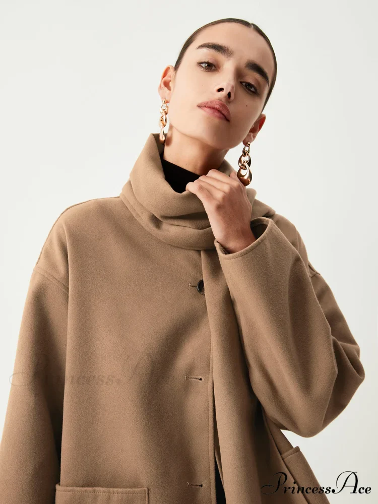 Double Pockets Cotton Blend Modern Jacket With Matching Scarf - Image 3