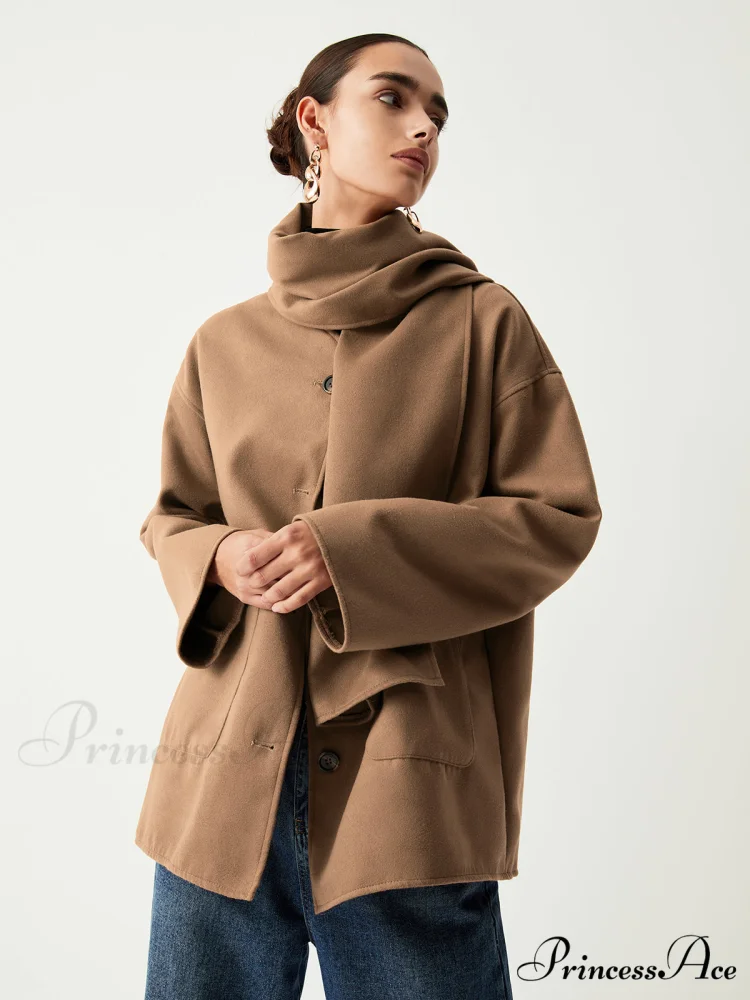 Double Pockets Cotton Blend Modern Jacket With Matching Scarf - Image 4