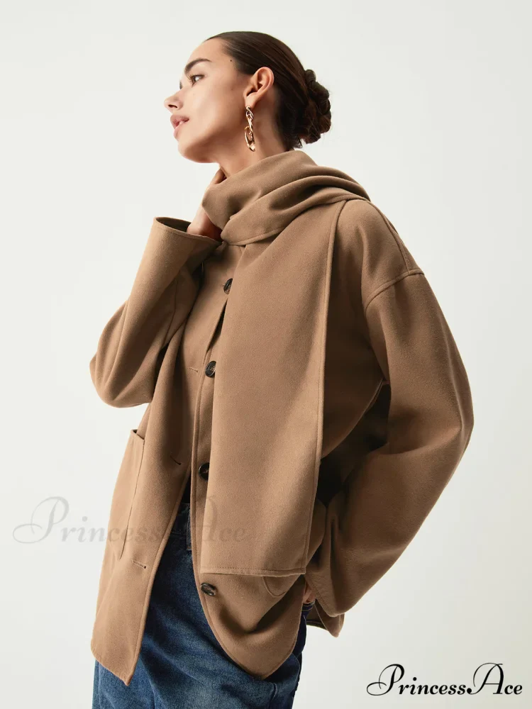 Double Pockets Cotton Blend Modern Jacket With Matching Scarf - Image 5