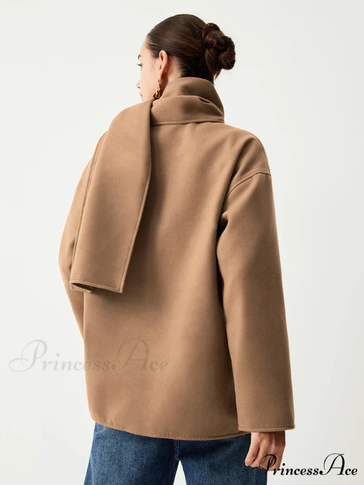 Double Pockets Cotton Blend Modern Jacket With Matching Scarf - Image 6