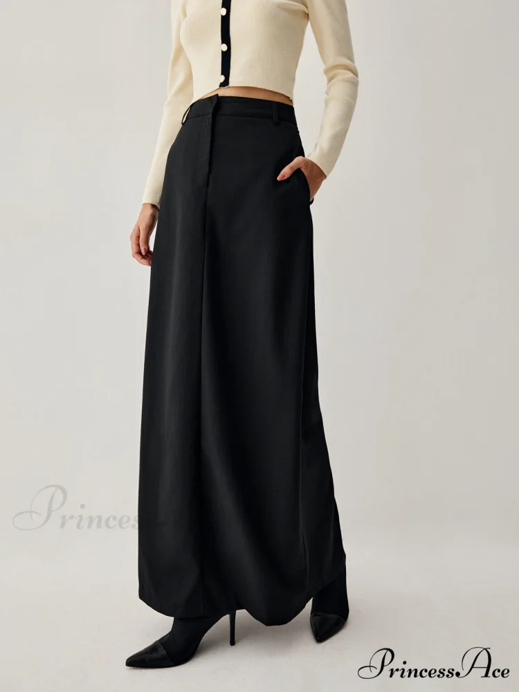 Double Pockets High Trendy Waist Maxi Skirt - Image 2