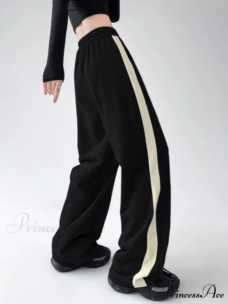 Drawstring Contrast Trim Trendy Wide Leg Sweatpants - Image 4
