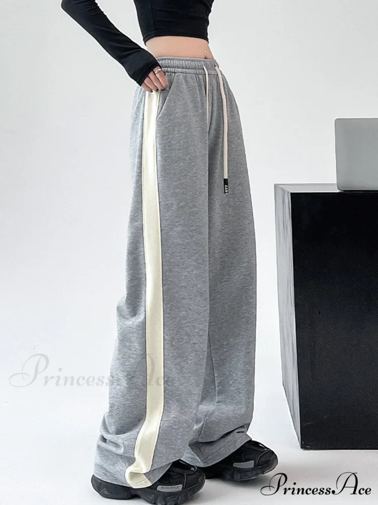 Drawstring Contrast Trim Trendy Wide Leg Sweatpants - Image 6
