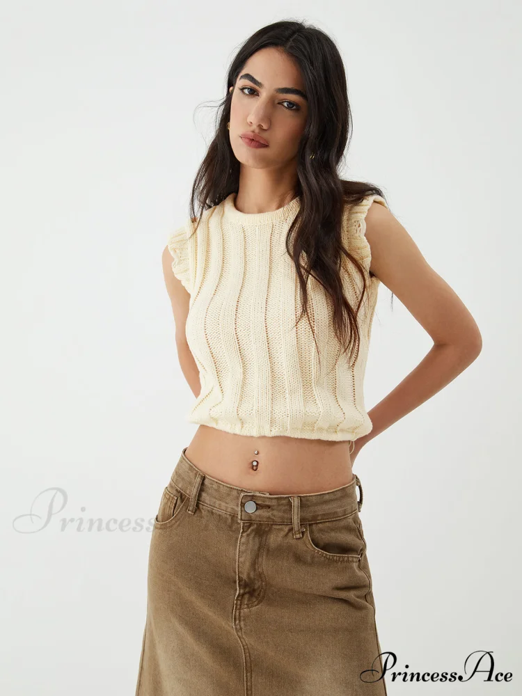 Drawstring Crochet Graceful Sweater Vest