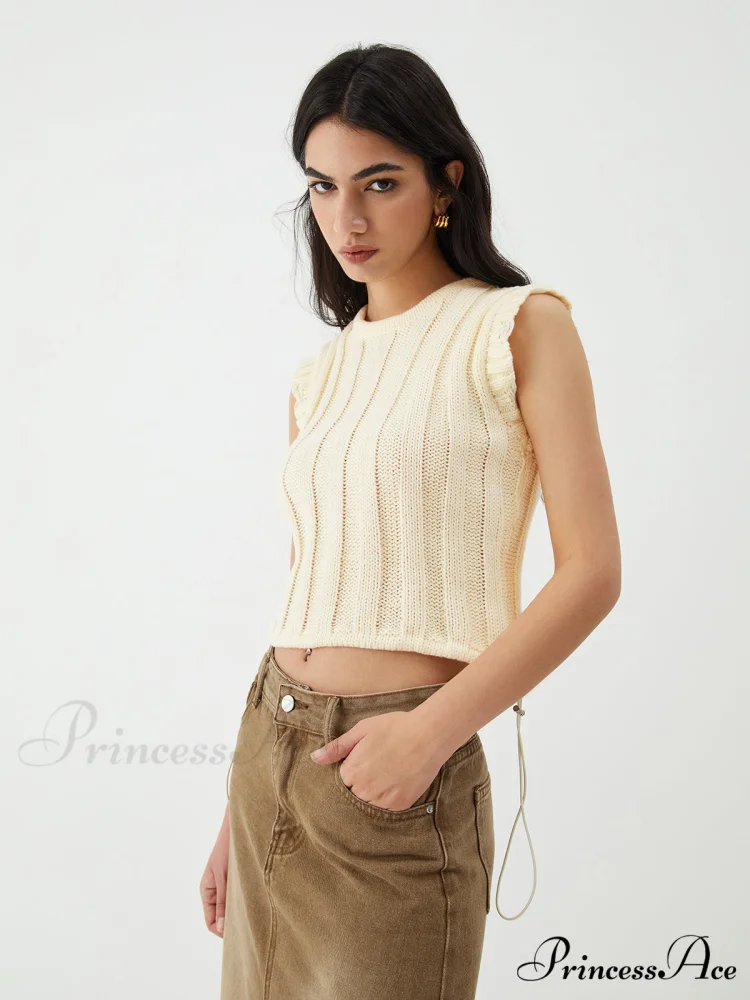 Drawstring Crochet Graceful Sweater Vest - Image 2