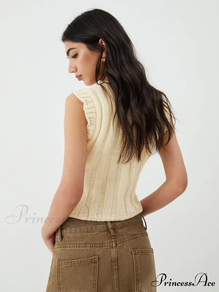 Drawstring Crochet Graceful Sweater Vest - Image 5