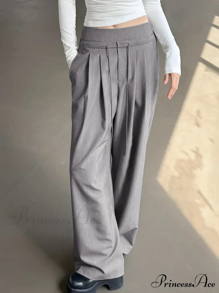 Drawstring Pleat Wide Trendy Leg Dress Pants - Image 2