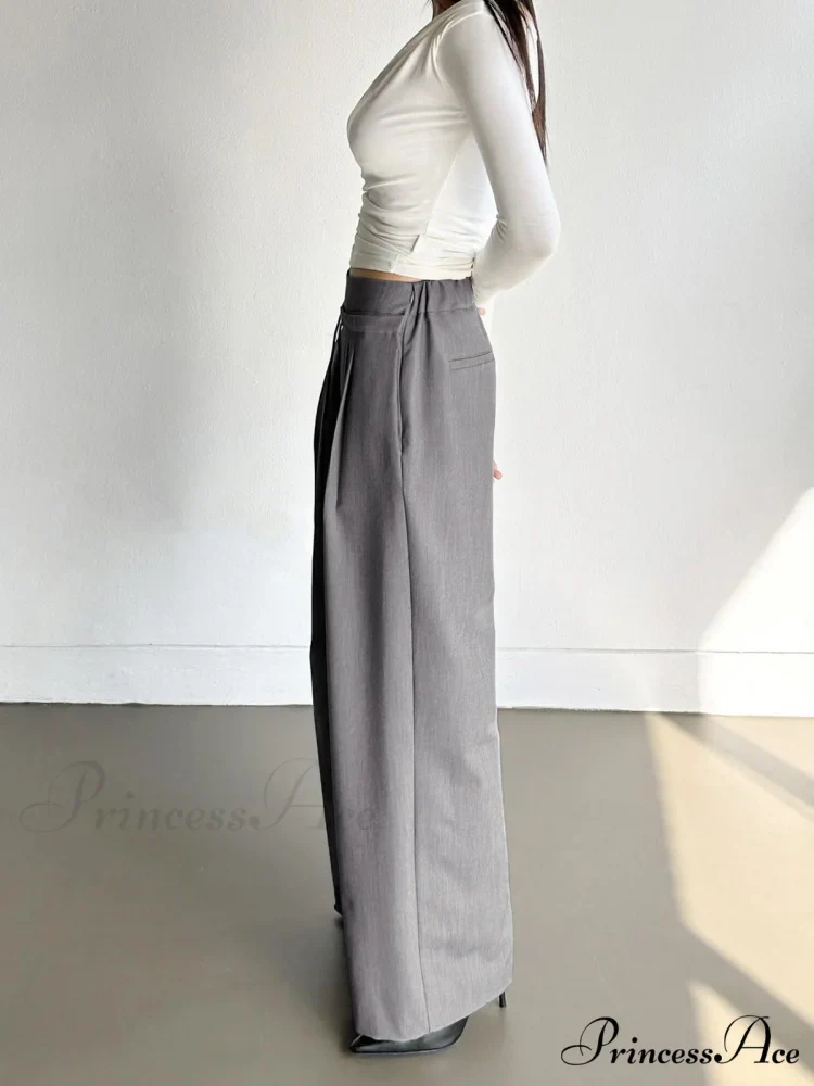 Drawstring Pleat Wide Trendy Leg Dress Pants - Image 3