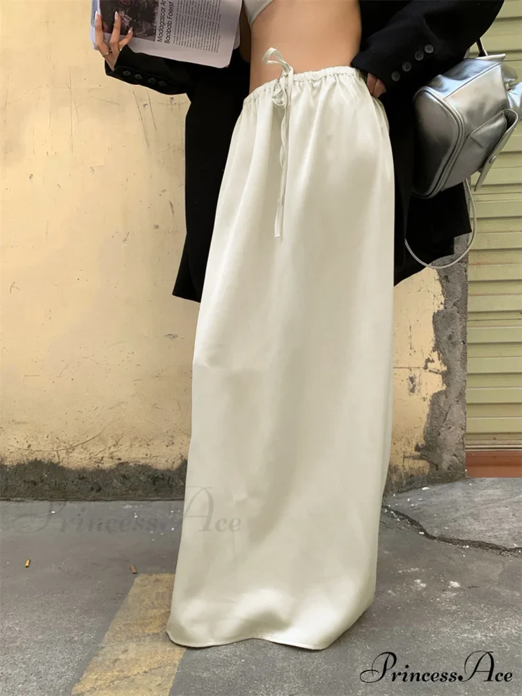 Drawstring Satin Graceful Maxi Skirt - Image 2