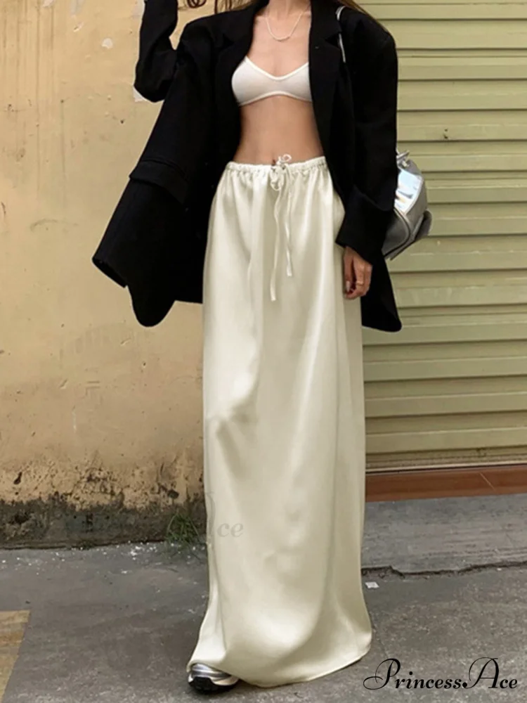 Drawstring Satin Graceful Maxi Skirt - Image 3