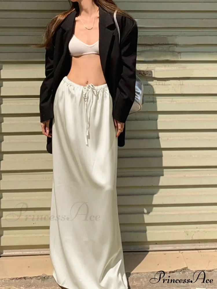 Drawstring Satin Graceful Maxi Skirt - Image 4
