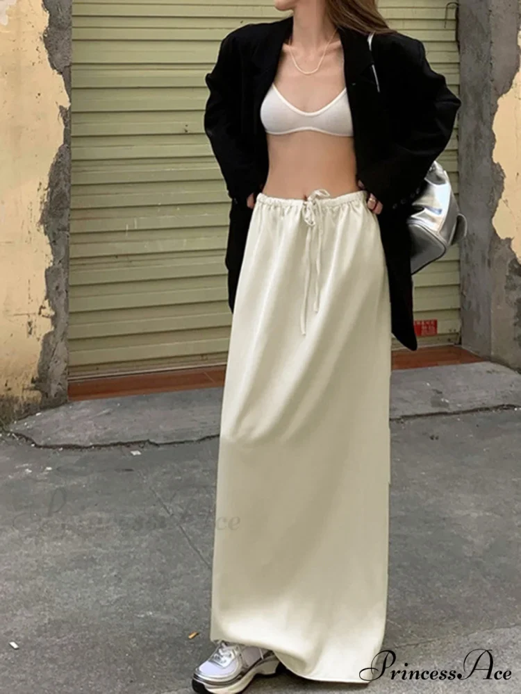 Drawstring Satin Graceful Maxi Skirt - Image 5
