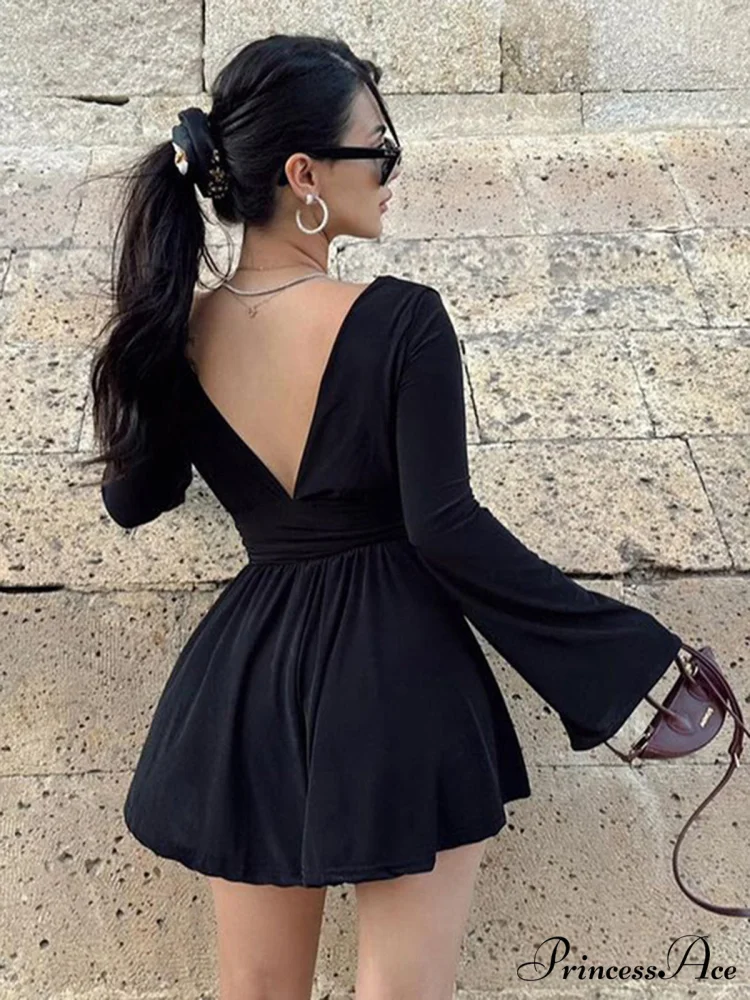 Effortless Plunge Graceful Skater Short Dress - Image 2