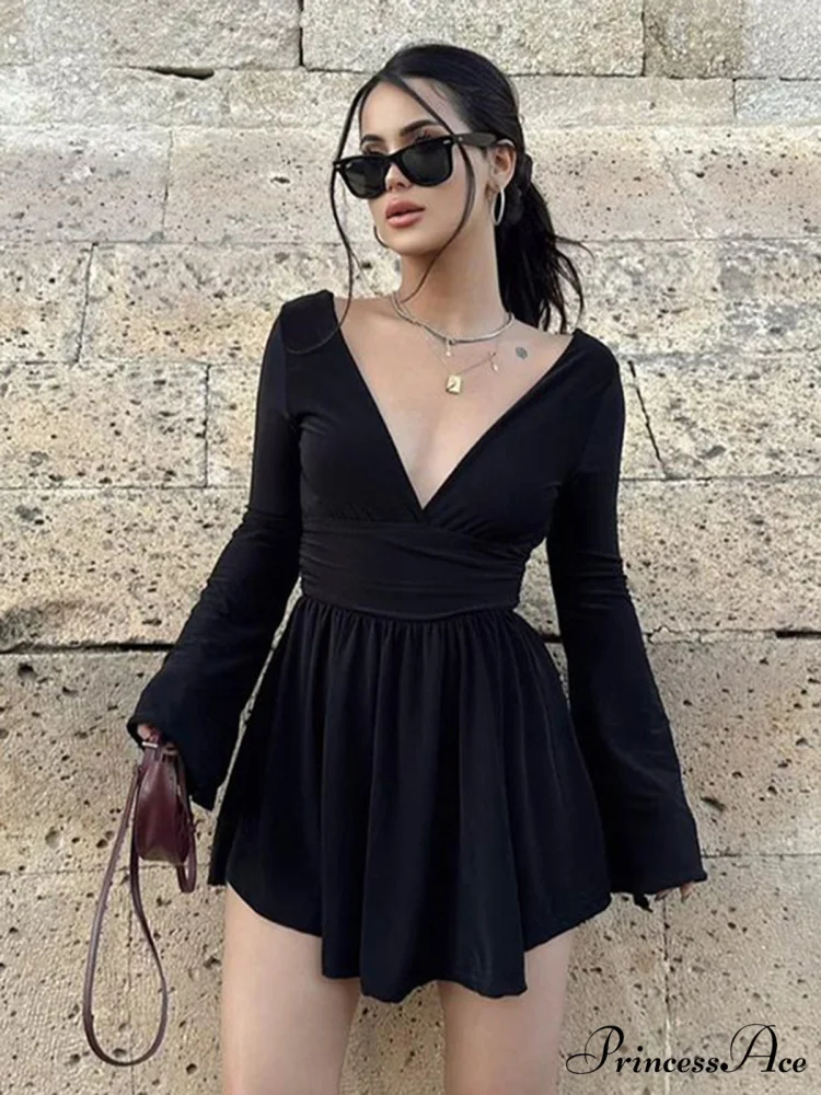 Effortless Plunge Graceful Skater Short Dress - Image 3