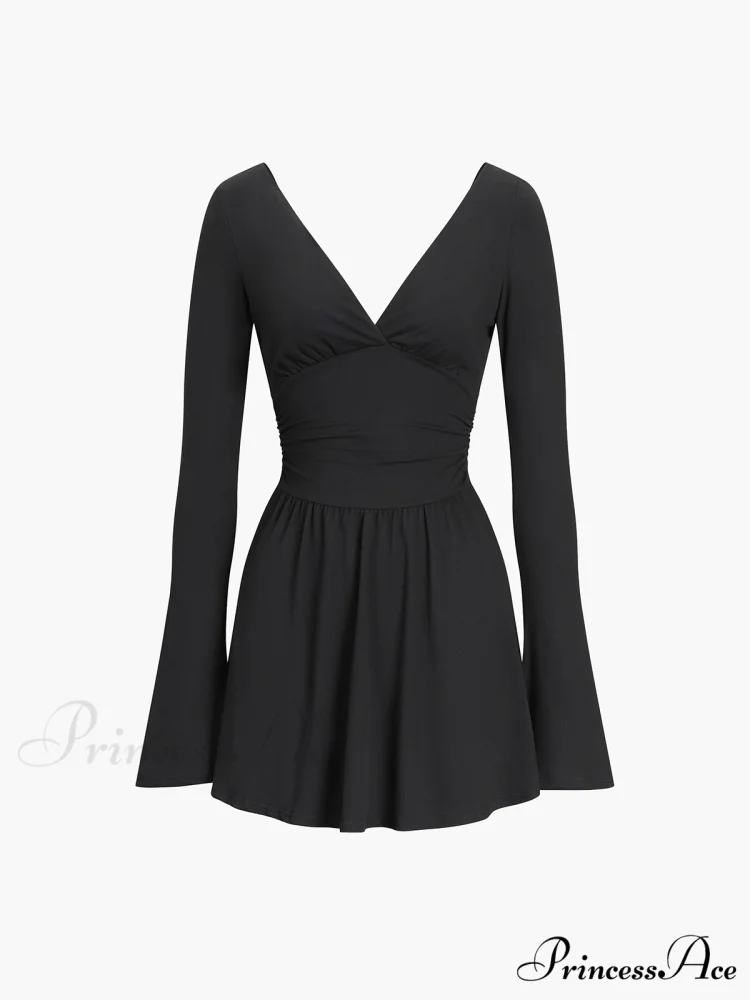 Effortless Plunge Graceful Skater Short Dress - Image 4