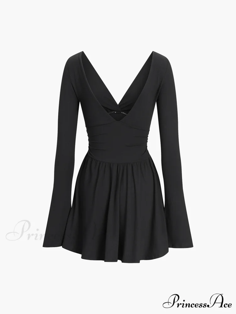 Effortless Plunge Graceful Skater Short Dress - Image 5