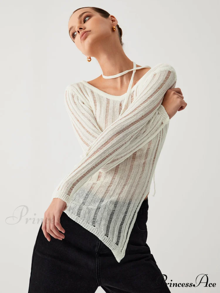 Effortless See Through Trendy Open Knit Top - Image 3